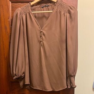 T Tahari Chic Tan Blouse